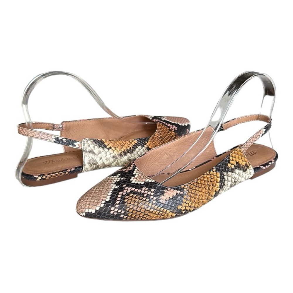 MADEWELL Margo Snakeskin Embossed Leather Slingback Flats, 7.5